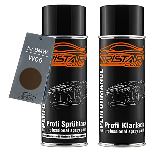 TRISTARcolor Autolack Spraydosen Set für BMW W06 Frozen Bronze Metallic Basislack Klarlack Sprühdose 400ml von TRISTARcolor