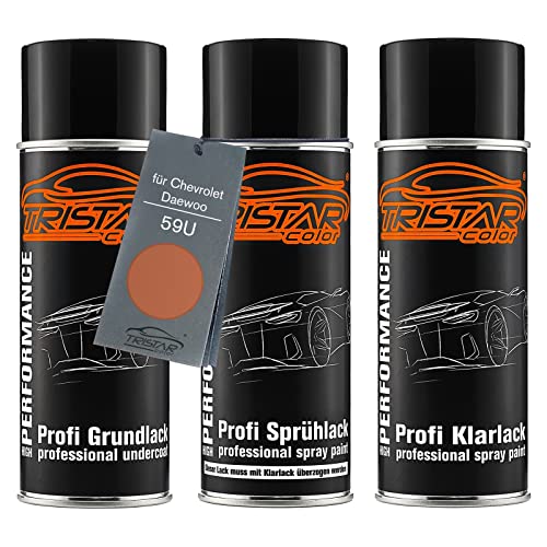 TRISTARcolor Autolack Spraydosen Set für Chevrolet/Daewoo 59U Peach Orange Metallic Grundlack Basislack Klarlack Sprühdose 400ml von TRISTARcolor