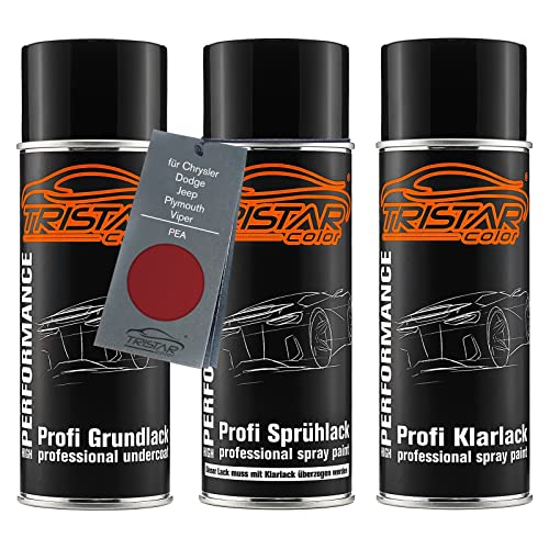 TRISTARcolor Autolack Spraydosen Set für Chrysler/Dodge/Jeep/Plymouth/Viper PEA Chili Pepper Red Perl Grundlack Basislack Klarlack Sprühdose 400ml von TRISTARcolor