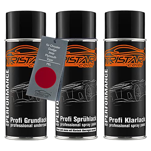 TRISTARcolor Autolack Spraydosen Set für Chrysler/Dodge/Jeep/Plymouth/Viper PEL Inferno Red Metallic Grundlack Basislack Klarlack Sprühdose 400ml von TRISTARcolor