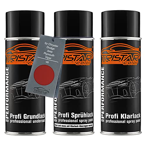 TRISTARcolor Autolack Spraydosen Set für Chrysler/Dodge/Jeep/Plymouth/Viper V6 Sunburst Orange Metallic/Hemi Orange Metallic Grundlack Basislack Klarlack Sprühdose 400ml von TRISTARcolor