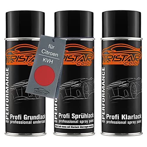 TRISTARcolor Autolack Spraydosen Set für Citroen KVH Orange Fizz Perl Metallic Grundlack Basislack Klarlack Sprühdose 400ml von TRISTARcolor