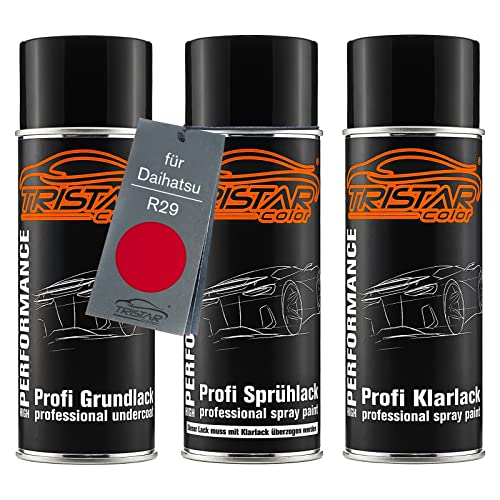 TRISTARcolor Autolack Spraydosen Set für Daihatsu R29 Pure Red Grundlack Basislack Klarlack Sprühdose 400ml von TRISTARcolor