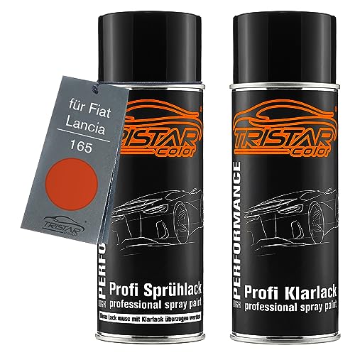 TRISTARcolor Autolack Spraydosen Set für Fiat/Lancia 165 Rosso Corallo Scuro Basislack Klarlack Sprühdose 400ml von TRISTARcolor