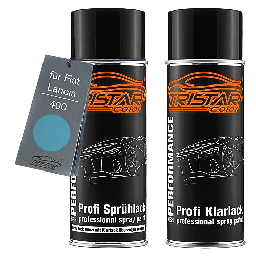 TRISTARcolor Autolack Spraydosen Set für Fiat/Lancia 400 Azzurro Chiaro Metallic Basislack Klarlack Sprühdose 400ml von TRISTARcolor