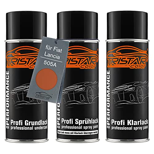 TRISTARcolor Autolack Spraydosen Set für Fiat/Lancia 505A Arancio New Batik Metallic/Arancio Terra Metallic Grundlack Basislack Klarlack Sprühdose 400ml von TRISTARcolor