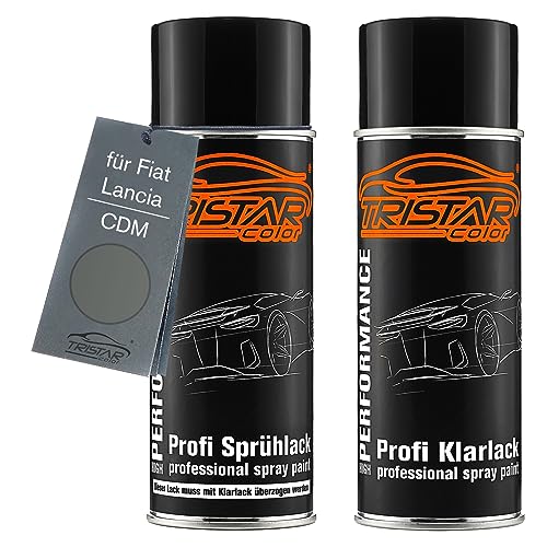 TRISTARcolor Autolack Spraydosen Set für Fiat/Lancia CDM Mineral Grey Metallic/Tungsten Metallic Basislack Klarlack Sprühdose 400ml von TRISTARcolor