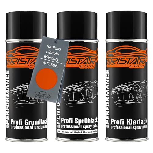 TRISTARcolor Autolack Spraydosen Set für Ford/Lincoln/Mercury WT5685 Orange Grundlack Basislack Klarlack Sprühdose 400ml von TRISTARcolor