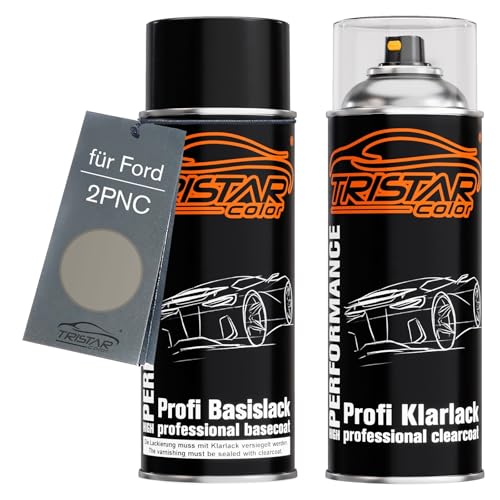 TRISTARcolor Autolack Spraydosen Set für Ford 2PNC Oyster Silver Metallic Basislack Klarlack Sprühdose 400ml von TRISTARcolor