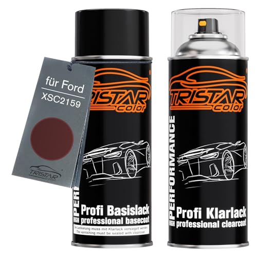 TRISTARcolor Autolack Spraydosen Set für Ford XSC2159 Magenta Perl Metallic Basislack Klarlack Sprühdose 400ml von TRISTARcolor
