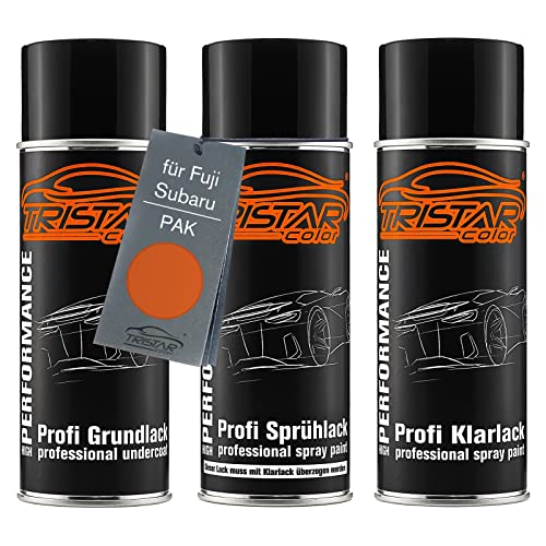 TRISTARcolor Autolack Spraydosen Set für Fuji/Subaru PAK Sunshine Orange Grundlack Basislack Klarlack Sprühdose 400ml von TRISTARcolor