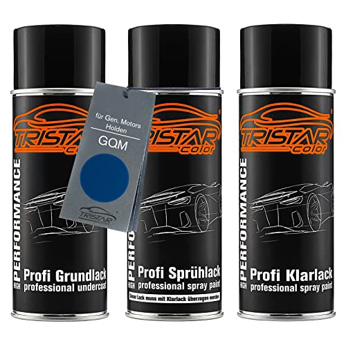 TRISTARcolor Autolack Spraydosen Set für Gen. Motors/Holden GQM Borocay Blue Metallic/Barocay Blue Metallic Grundlack Basislack Klarlack Sprühdose 400ml von TRISTARcolor