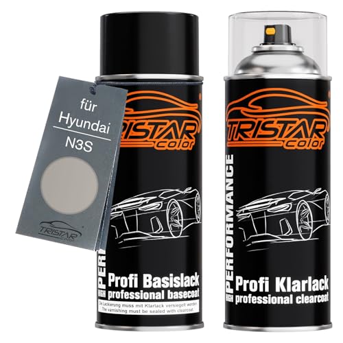 TRISTARcolor Autolack Spraydosen Set für Hyundai N3S Shimmering Silver Metallic/Sleek Silver Metallic Basislack Klarlack Sprühdose 400ml von TRISTARcolor