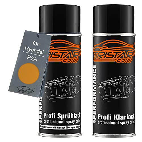 TRISTARcolor Autolack Spraydosen Set für Hyundai P2A New Orange Metallic/Golden Orange Metallic Basislack Klarlack Sprühdose 400ml von TRISTARcolor