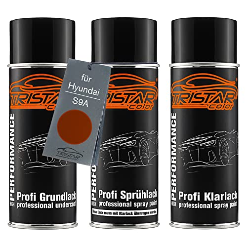 TRISTARcolor Autolack Spraydosen Set für Hyundai S9A Orange Caramel Metallic Grundlack Basislack Klarlack Sprühdose 400ml von TRISTARcolor