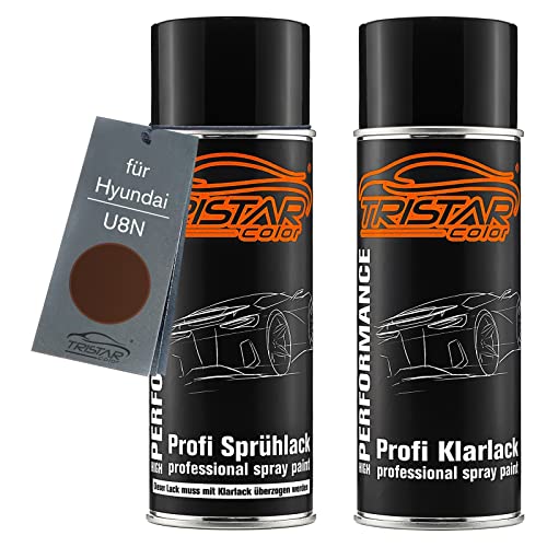 TRISTARcolor Autolack Spraydosen Set für Hyundai U8N Hazel Brown Metallic Basislack Klarlack Sprühdose 400ml von TRISTARcolor