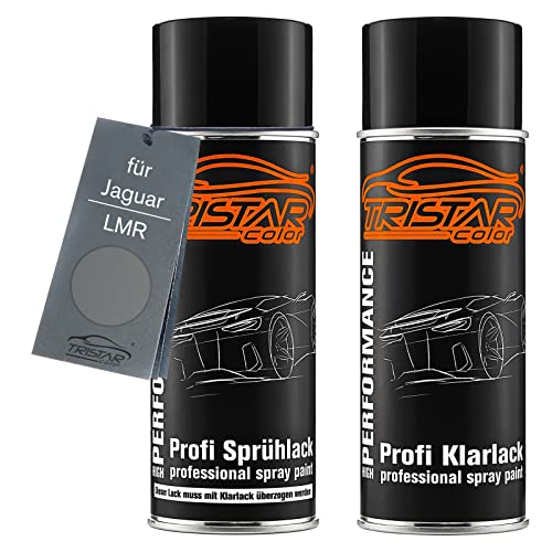 TRISTARcolor Autolack Spraydosen Set für Jaguar LMR Shadow Grey Metallic Basislack Klarlack Sprühdose 400ml von TRISTARcolor