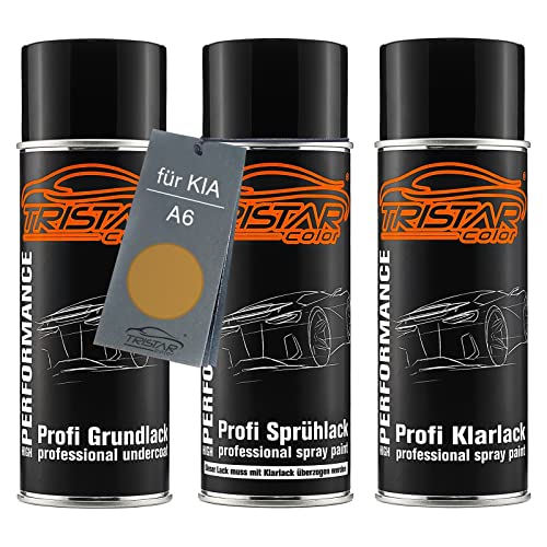 TRISTARcolor Autolack Spraydosen Set für KIA A6 Dakar Yellow Metallic/Granadagelb Metallic Grundlack Basislack Klarlack Sprühdose 400ml von TRISTARcolor