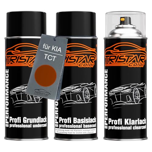 TRISTARcolor Autolack Spraydosen Set für KIA TCT Terracotta Perl Grundlack Basislack Klarlack Sprühdose 400ml von TRISTARcolor