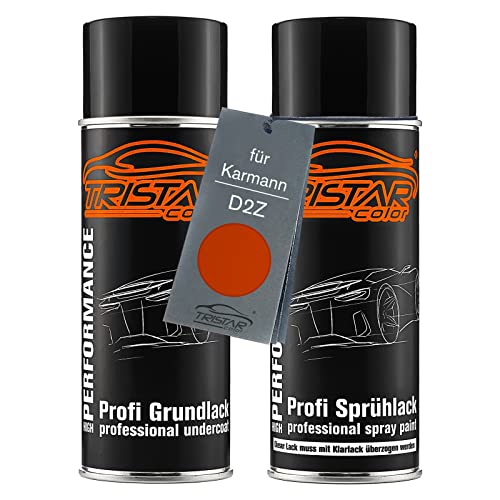 TRISTARcolor Autolack Spraydosen Set für Karmann D2Z Hot Orange Metallic/Rocket Orange Metallic Grundlack Basislack Sprühdose 400ml von TRISTARcolor