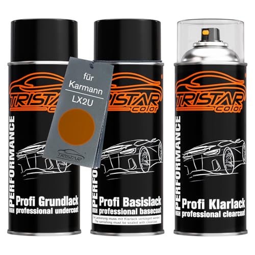 TRISTARcolor Autolack Spraydosen Set für Karmann LX2U Samoaorange Metallic Grundlack Basislack Klarlack Sprühdose 400ml von TRISTARcolor