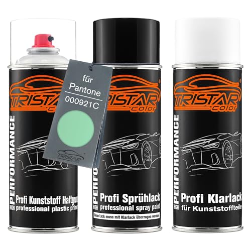 TRISTARcolor Autolack Spraydosen Set für Kunststoff Stoßstange für Pantone 000921C 0921C Green Haftgrund Basislack Klarlack mit Weichmacher Sprühdose TRISTARcolor Autolack Spraydosen Set für Kunststoff Stoßstange für Pantone 000921C 0921C Green Haftgrund Basislack Klarlack mit Weichmacher Sprühdose von TRISTARcolor