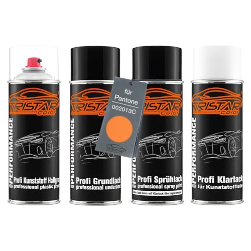 TRISTARcolor Autolack Spraydosen Set für Kunststoff Stoßstange für Pantone 002013C 2013C Orange Haftgrund Grundlack Basislack Klarlack mit Weichmacher Sprühdose TRISTARcolor Autolack Spraydosen Set für Kunststoff Stoßstange für Pantone 002013C 2013C Orange Haftgrund Grundlack Basislack Klarlack mit Weichmacher Sprühdose von TRISTARcolor