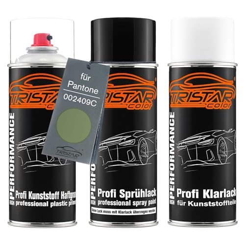 TRISTARcolor Autolack Spraydosen Set für Kunststoff Stoßstange für Pantone 002409C 2409C Green Haftgrund Basislack Klarlack mit Weichmacher Sprühdose TRISTARcolor Autolack Spraydosen Set für Kunststoff Stoßstange für Pantone 002409C 2409C Green Haftgrund Basislack Klarlack mit Weichmacher Sprühdose von TRISTARcolor