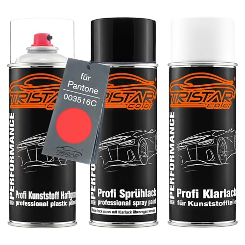 TRISTARcolor Autolack Spraydosen Set für Kunststoff Stoßstange für Pantone 003516C 3516C Light Red Haftgrund Basislack Klarlack mit Weichmacher Sprühdose TRISTARcolor Autolack Spraydosen Set für Kunststoff Stoßstange für Pantone 003516C 3516C Light Red Haftgrund Basislack Klarlack mit Weichmacher Sprühdose von TRISTARcolor
