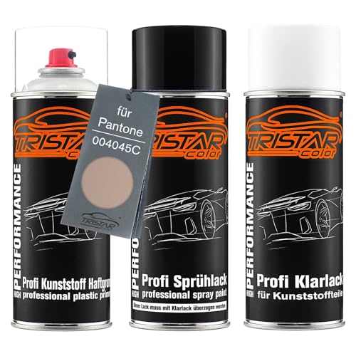 TRISTARcolor Autolack Spraydosen Set für Kunststoff Stoßstange für Pantone 004045C 4045C Sandstone Haftgrund Basislack Klarlack mit Weichmacher Sprühdose TRISTARcolor Autolack Spraydosen Set für Kunststoff Stoßstange für Pantone 004045C 4045C Sandstone Haftgrund Basislack Klarlack mit Weichmacher Sprühdose von TRISTARcolor