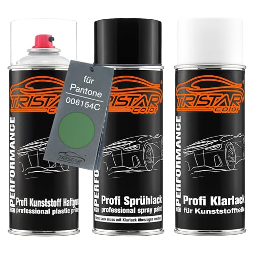 TRISTARcolor Autolack Spraydosen Set für Kunststoff Stoßstange für Pantone 006154C 6154C Green Haftgrund Basislack Klarlack mit Weichmacher Sprühdose TRISTARcolor Autolack Spraydosen Set für Kunststoff Stoßstange für Pantone 006154C 6154C Green Haftgrund Basislack Klarlack mit Weichmacher Sprühdose von TRISTARcolor