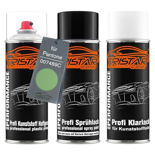 TRISTARcolor Autolack Spraydosen Set für Kunststoff Stoßstange für Pantone 007489C 7489C Green Haftgrund Basislack Klarlack mit Weichmacher Sprühdose TRISTARcolor Autolack Spraydosen Set für Kunststoff Stoßstange für Pantone 007489C 7489C Green Haftgrund Basislack Klarlack mit Weichmacher Sprühdose von TRISTARcolor
