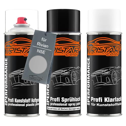 TRISTARcolor Autolack Spraydosen Set für Kunststoff Stoßstange für Rivian N5E Desert Fog Haftgrund Basislack Klarlack mit Weichmacher Sprühdose TRISTARcolor Autolack Spraydosen Set für Kunststoff Stoßstange für Rivian N5E Desert Fog Haftgrund Basislack Klarlack mit Weichmacher Sprühdose von TRISTARcolor