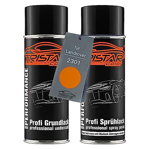 TRISTARcolor Autolack Spraydosen Set für Landrover 2301 Valencia Orange Metallic Grundlack Basislack Sprühdose 400ml von TRISTARcolor