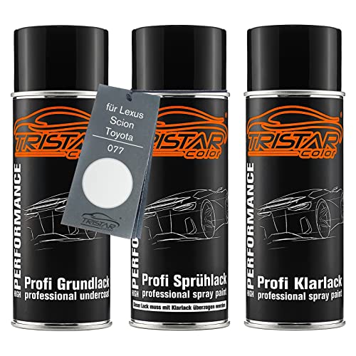 TRISTARcolor Autolack Spraydosen Set für Lexus/Scion/Toyota 077 Premium White Perl/Starfire White Perl Grundlack Basislack Klarlack Sprühdose 400ml von TRISTARcolor