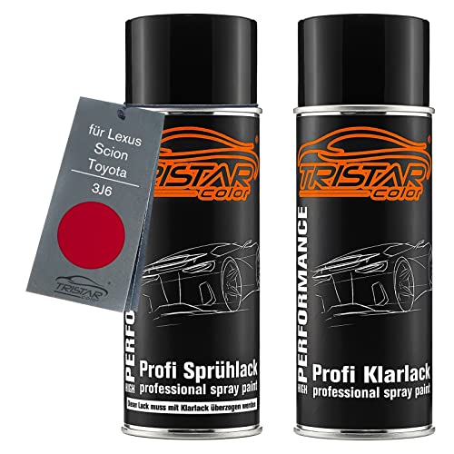 TRISTARcolor Autolack Spraydosen Set für Lexus/Scion/Toyota 3J6 Super Red III/Solar Red Basislack Klarlack Sprühdose 400ml von TRISTARcolor