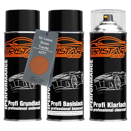 TRISTARcolor Autolack Spraydosen Set für Lexus/Scion/Toyota 40TY Apricot Orange Metallic Grundlack Basislack Klarlack Sprühdose 400ml von TRISTARcolor