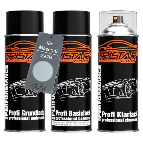 TRISTARcolor Autolack Spraydosen Set für Maserati 297B Bianco Tristato Perl Grundlack Basislack Klarlack Sprühdose 400ml TRISTARcolor Autolack Spraydosen Set für Maserati 297B Bianco Tristato Perl Grundlack Basislack Klarlack Sprühdose 400ml von TRISTARcolor
