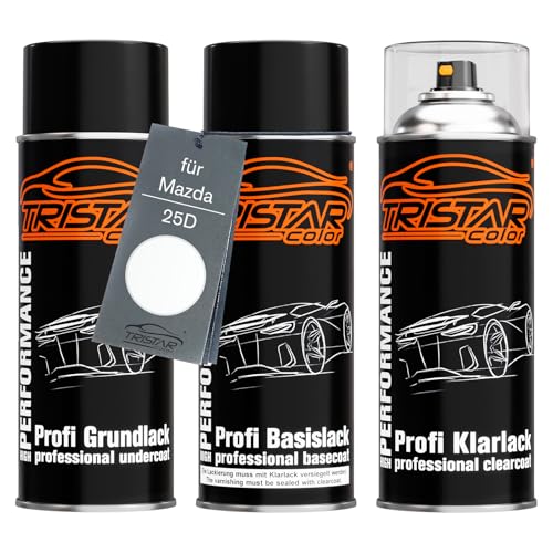 TRISTARcolor Autolack Spraydosen Set für Mazda 25D Snowflake White Perl/Whitewater Perl Grundlack Basislack Klarlack Sprühdose 400ml von TRISTARcolor