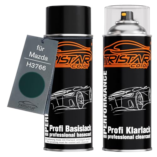 TRISTARcolor Autolack Spraydosen Set für Mazda H3766 Neo Green/British Racing Green Basislack Klarlack Sprühdose 400ml von TRISTARcolor