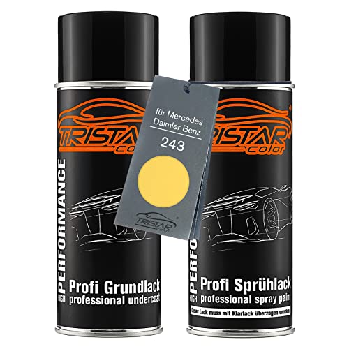 TRISTARcolor Autolack Spraydosen Set für Mercedes/Daimler Benz 243 Calcite Yellow/Calcietgeel Grundlack Basislack Sprühdose 400ml von TRISTARcolor