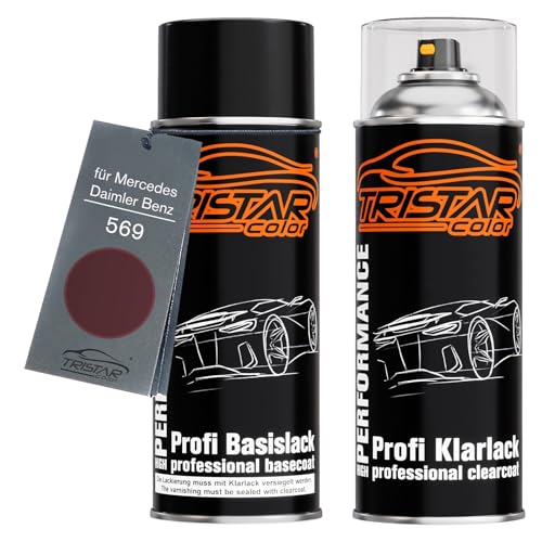 TRISTARcolor Autolack Spraydosen Set für Mercedes/Daimler Benz 569 Avantgarde-Rot Perl Basislack Klarlack Sprühdose 400ml von TRISTARcolor