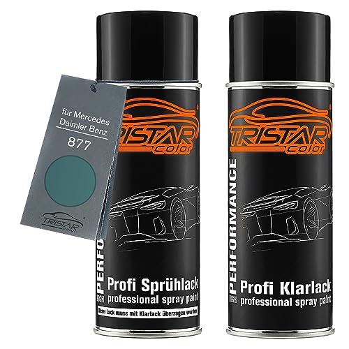 TRISTARcolor Autolack Spraydosen Set für Mercedes/Daimler Benz 877 Petrol Metallic Basislack Klarlack Sprühdose 400ml von TRISTARcolor