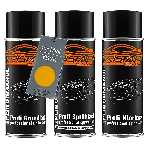 TRISTARcolor Autolack Spraydosen Set für Mini YB70 Volcanic Orange Uni Grundlack Basislack Klarlack Sprühdose 400ml von TRISTARcolor