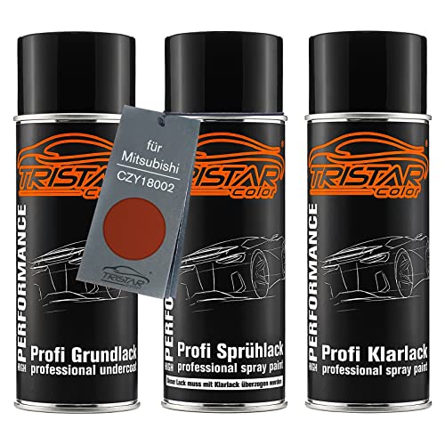 TRISTARcolor Autolack Spraydosen Set für Mitsubishi CZY18002 Oriental Orange Metallic Grundlack Basislack Klarlack Sprühdose 400ml von TRISTARcolor