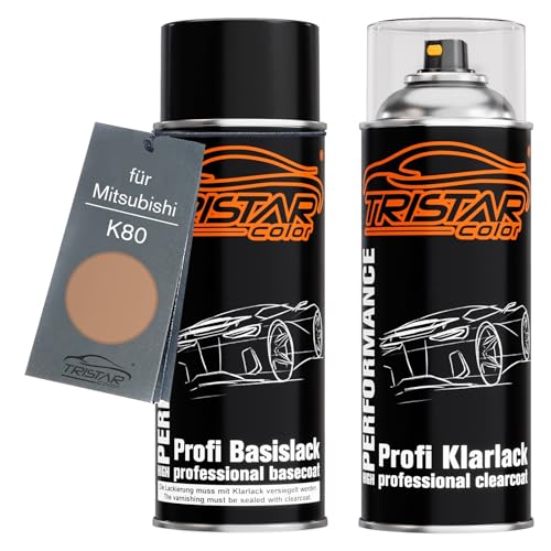 TRISTARcolor Autolack Spraydosen Set für Mitsubishi K80 Copper Gold Metallic Basislack Klarlack Sprühdose 400ml von TRISTARcolor