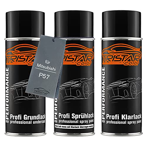 TRISTARcolor Autolack Spraydosen Set für Mitsubishi P57 Bluish Red X. Perl Grundlack Basislack Klarlack Sprühdose 400ml von TRISTARcolor