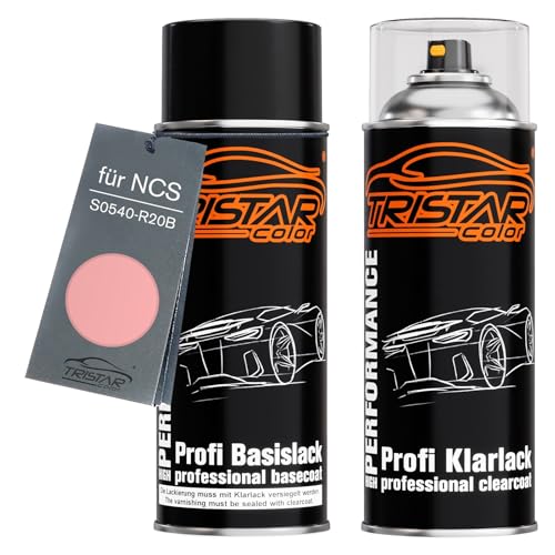 TRISTARcolor Autolack Spraydosen Set für NCS S0540-R20B Light Pink Basislack Klarlack Sprühdose 400ml von TRISTARcolor