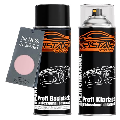TRISTARcolor Autolack Spraydosen Set für NCS S1030-R20B Pink Basislack Klarlack Sprühdose 400ml von TRISTARcolor