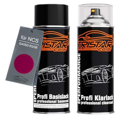 TRISTARcolor Autolack Spraydosen Set für NCS S4050-R20B Pink Basislack Klarlack Sprühdose 400ml von TRISTARcolor